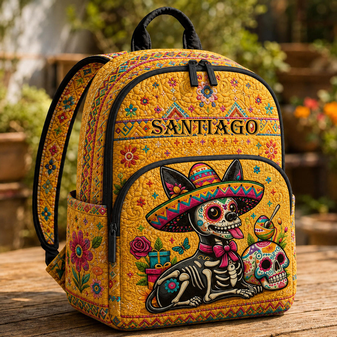 Day Of The Dead Skeleton Cat TP55 Quilted Backpack
