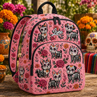 Pink With Sugar Skull Dog TP57 Quilted Backpack