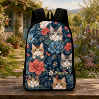 Kitten And Flower & Black Strap TP10 Quilted Backpack