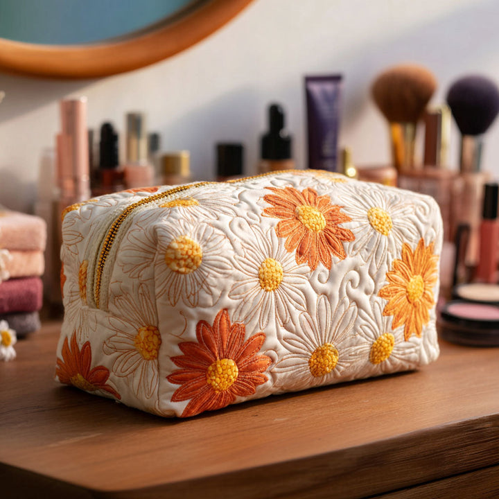 Daisy Charm Quilted Cosmetic Bag