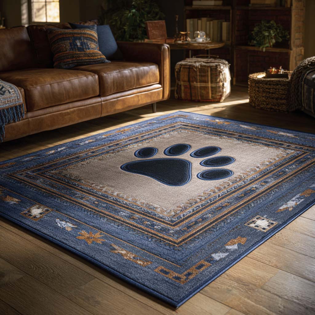 Denim Inspired Paw Print Quilted Area Rug