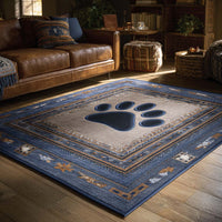 Denim Inspired Paw Print Quilted Area Rug