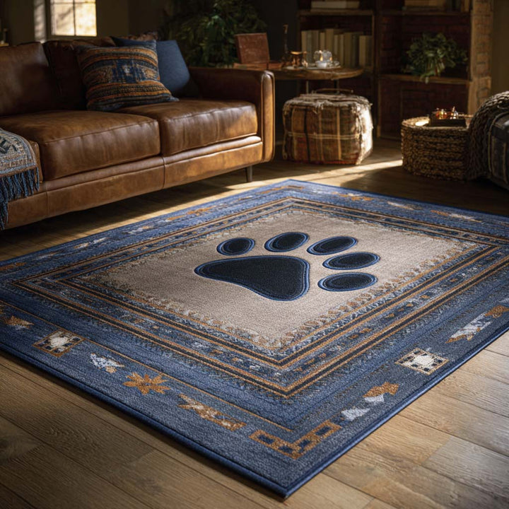 Denim Inspired Paw Print Quilted Area Rug