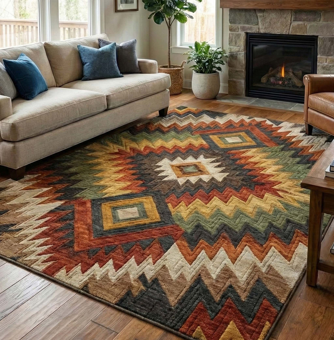 Desert Ember Chevron Pattern Quilted Area Rug