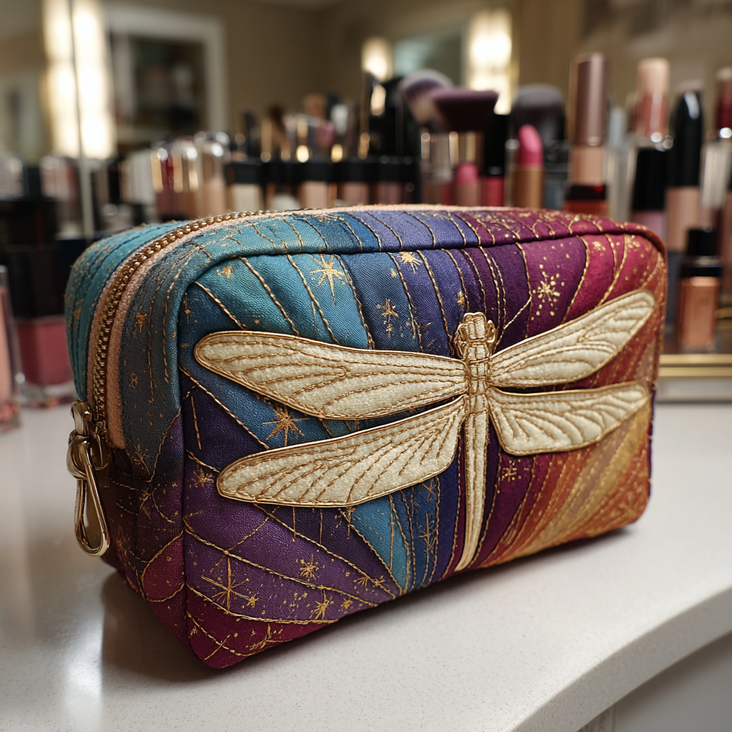 Dragonfly Charm Quilted Cosmetic Bag