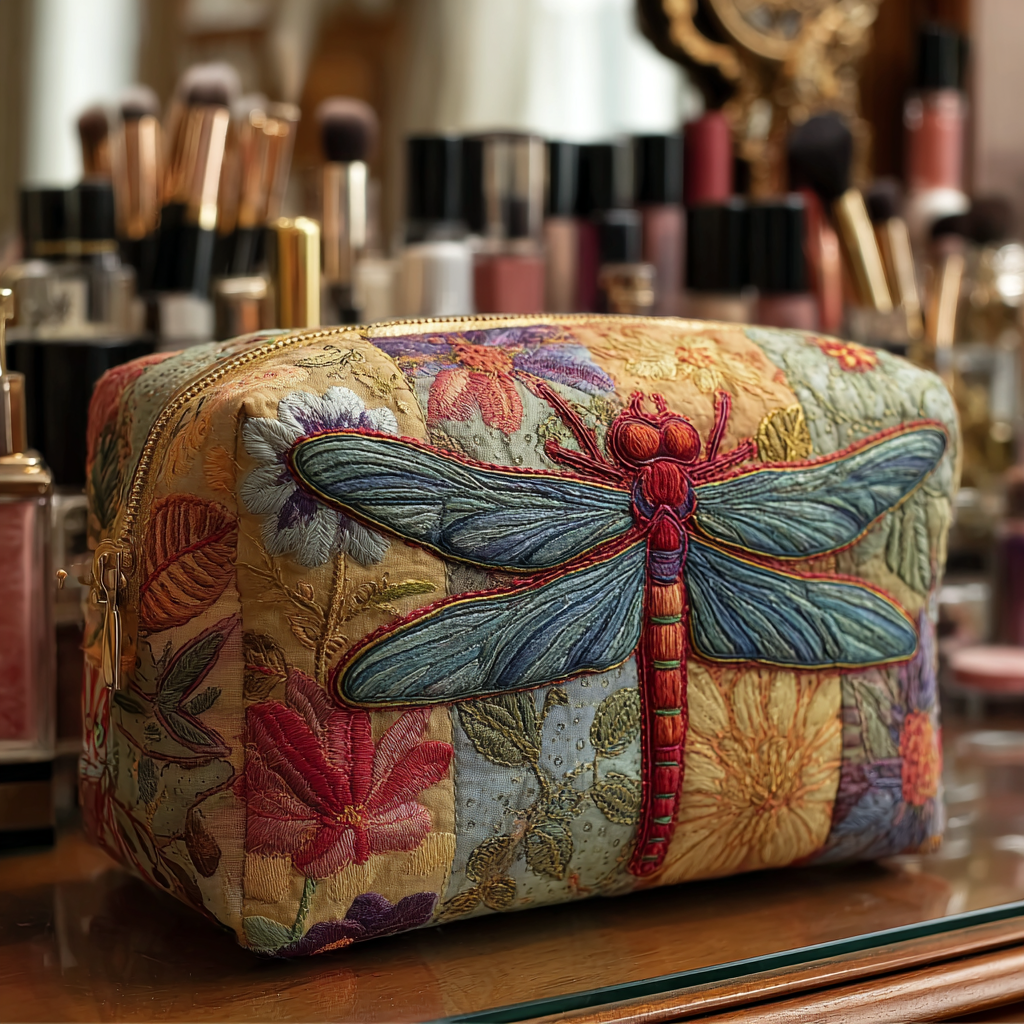 Dragonfly Grace Quilted Cosmetic Bag