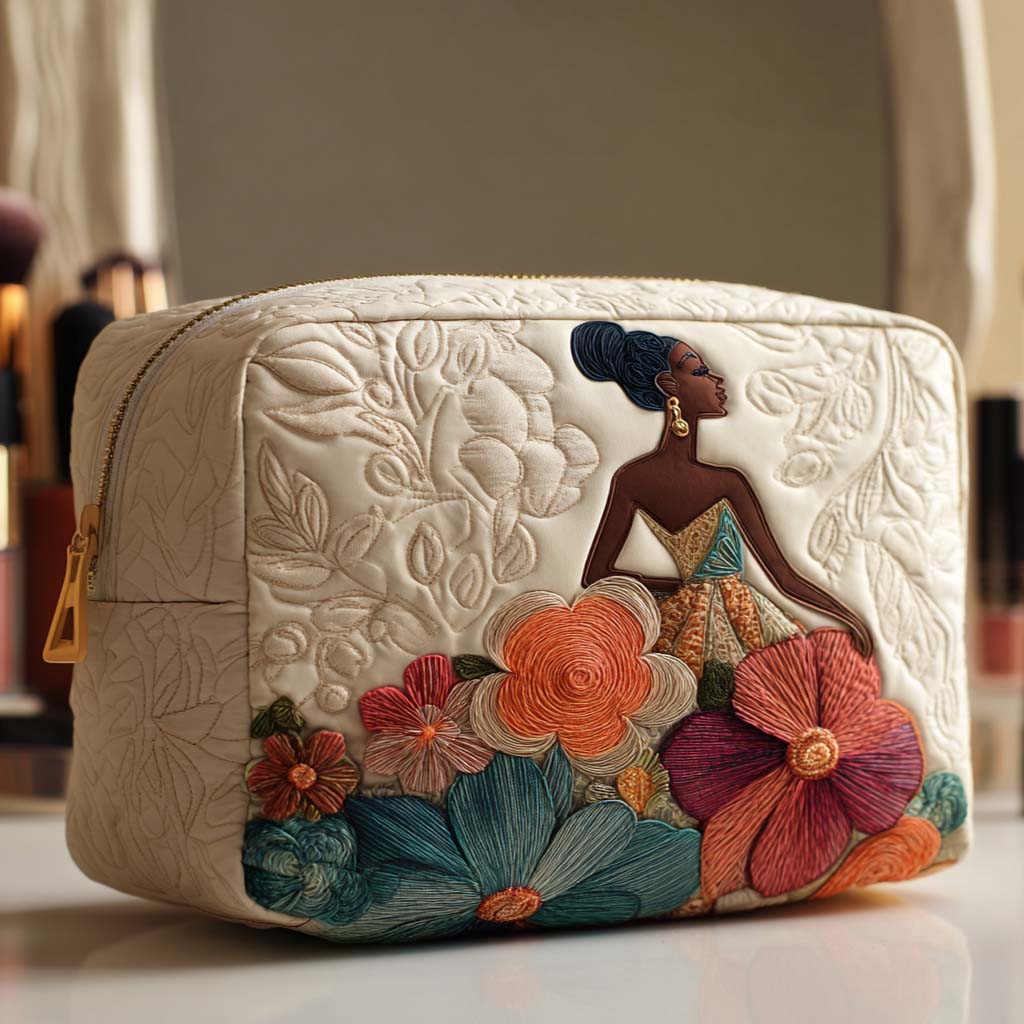 Floral Queen Quilted Cosmetic Bag
