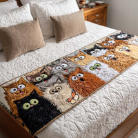 Featuring Hilarious Cats Quilted Bed Runner
