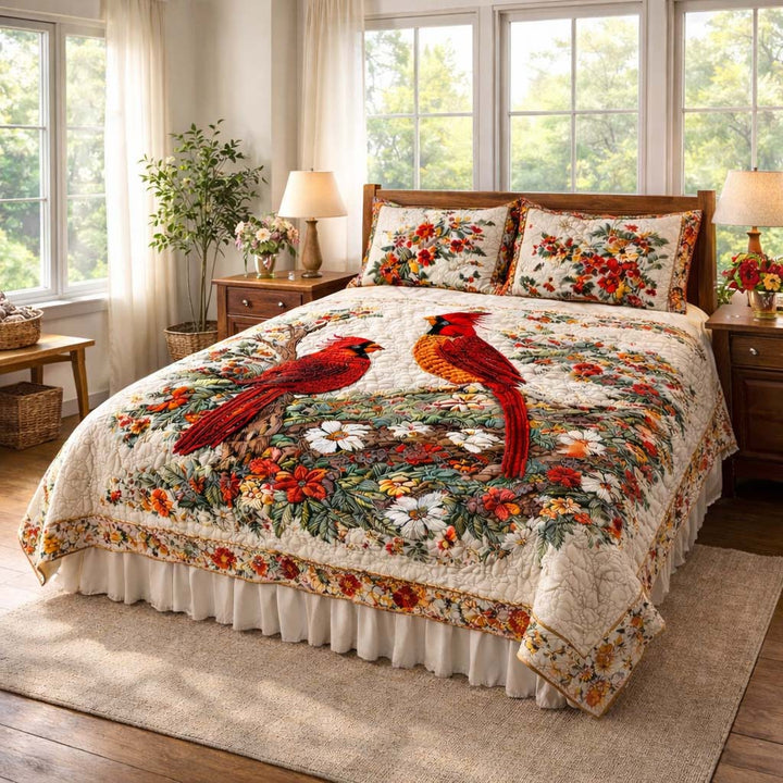 Cardinal Love Dance Quilted Bedding Set