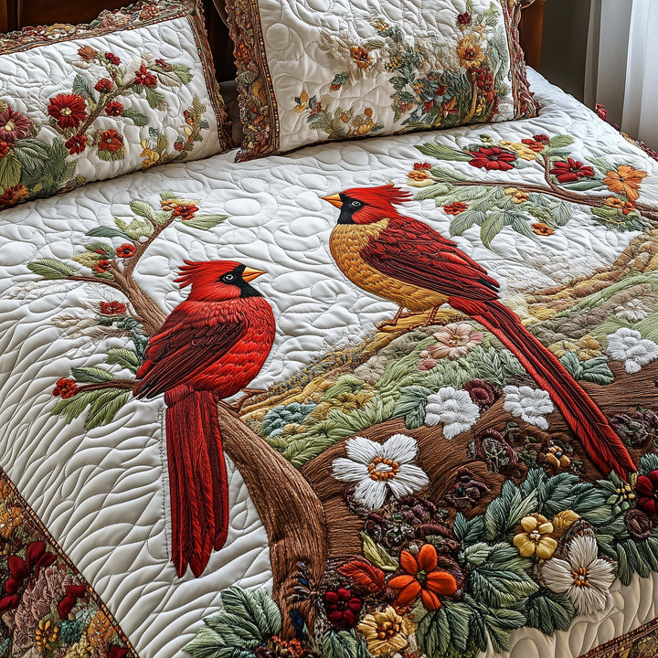 Cardinal Love Dance Quilted Bedding Set