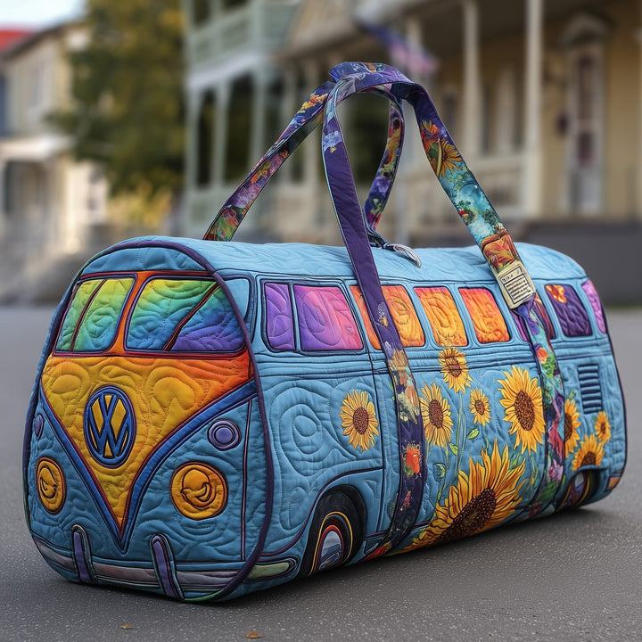 Sunflower Hippie Van Quilted Duffle Bag