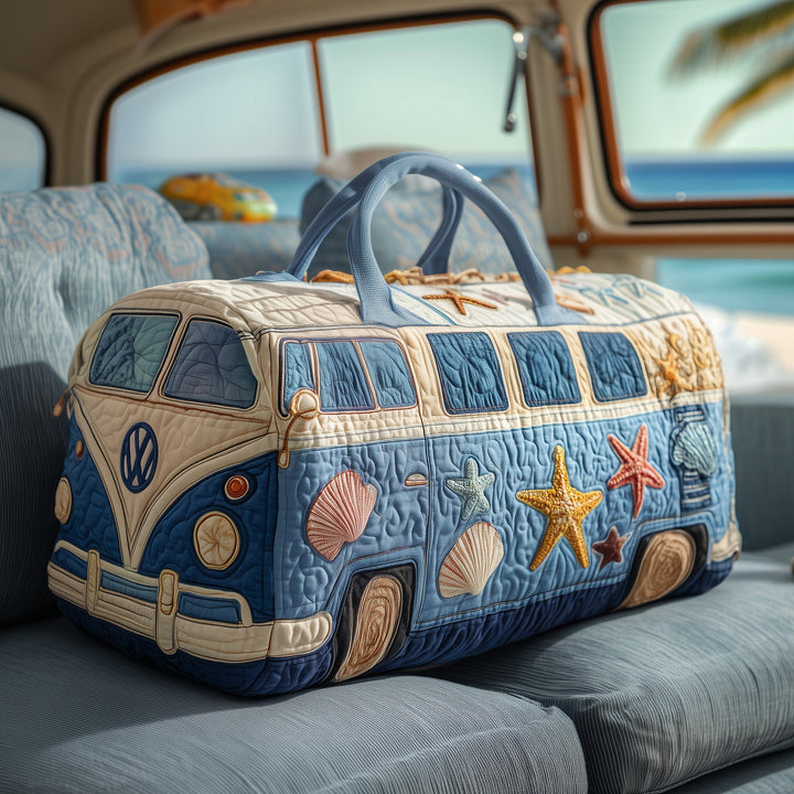 Hippie Van Beach-Themed Quilted Duffle Bag