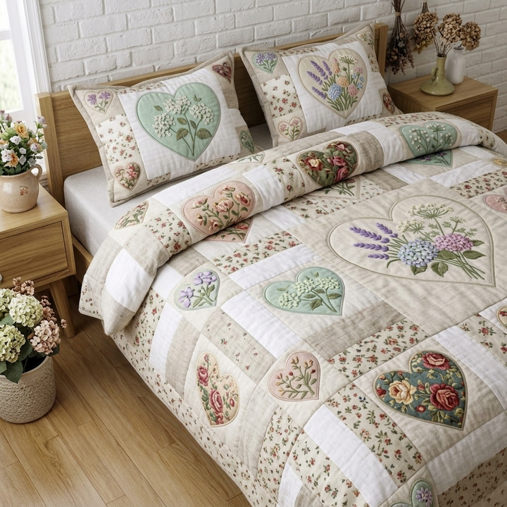 Flower Patchwork Quilted Bedding Set