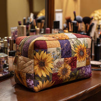 Golden Bloom Quilted Cosmetic Bag