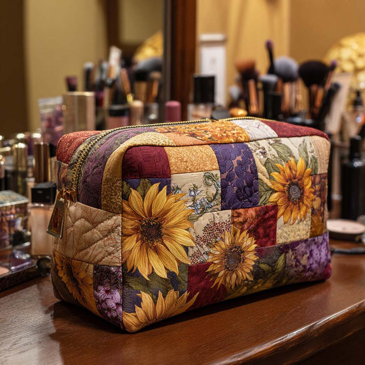 Golden Bloom Quilted Cosmetic Bag