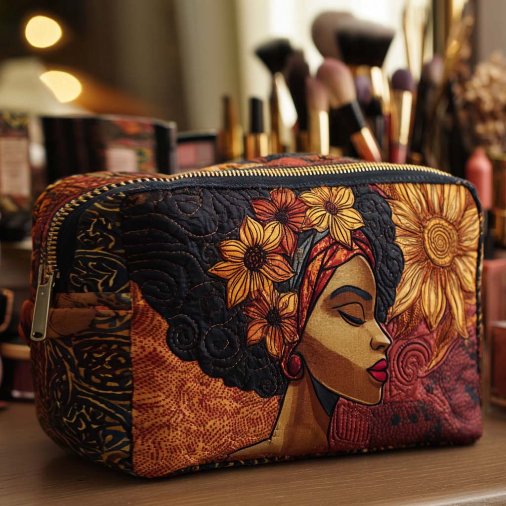 Golden Crown Quilted Cosmetic Bag
