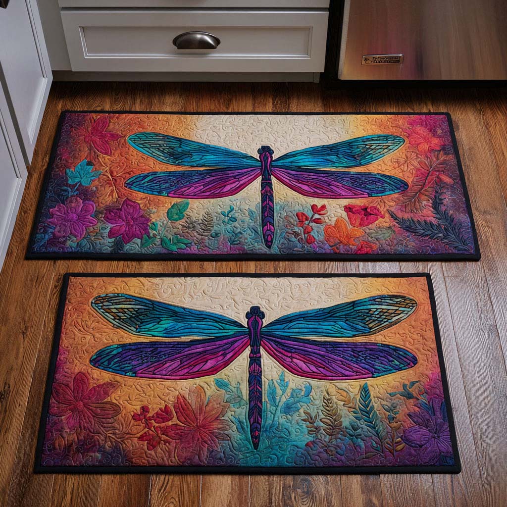 Golden Dragonfly Kitchen Rug Set