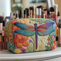 Golden Dragonfly Quilted Cosmetic Bag