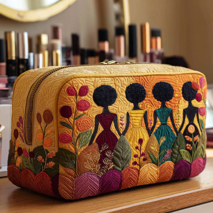 Golden Grace Quilted Cosmetic Bag