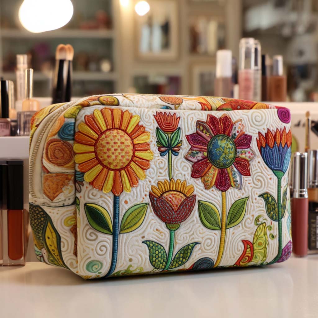 Happy Bloom Quilted Cosmetic Bag