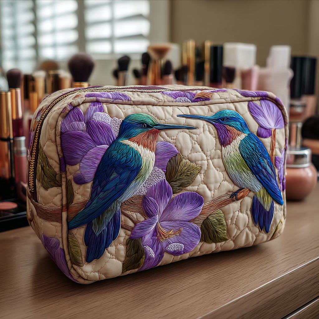 Hummingbird Bliss Quilted Cosmetic Bag