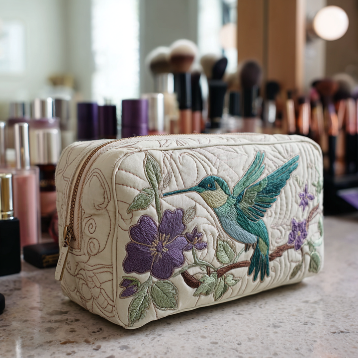 Hummingbird Bloom Quilted Cosmetic Bag