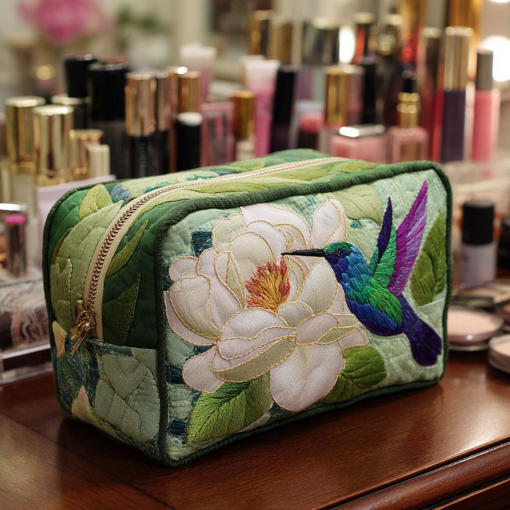 Hummingbird Charm Quilted Cosmetic Bag