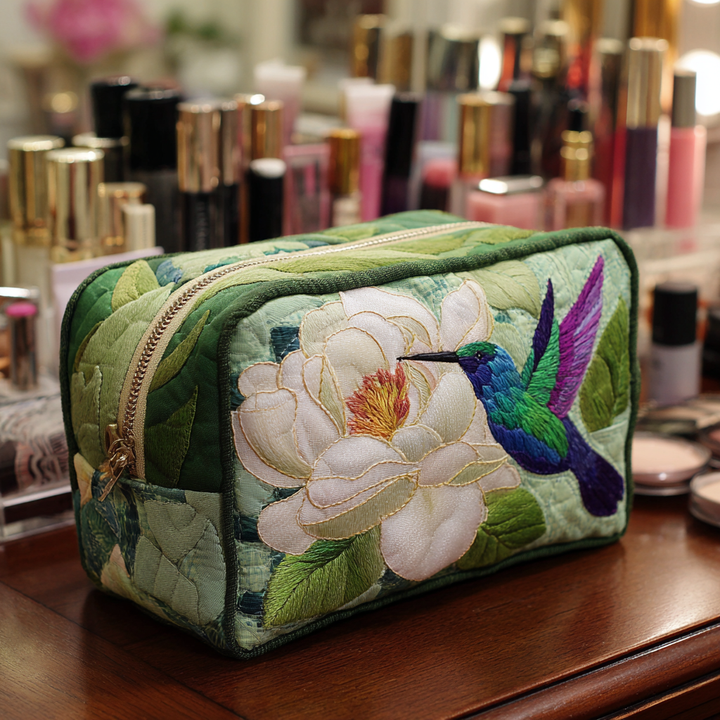 Hummingbird Charm Quilted Cosmetic Bag