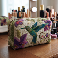 Hummingbird Garden Quilted Cosmetic Bag