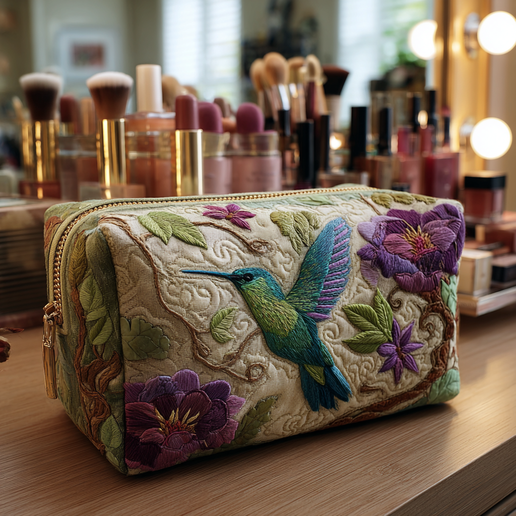 Hummingbird Glow Quilted Cosmetic Bag