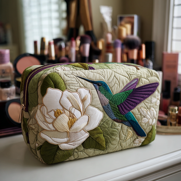 Hummingbird Meadow Quilted Cosmetic Bag