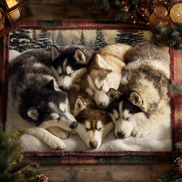 Husky Family Cozy Nap Quilted Area Rug