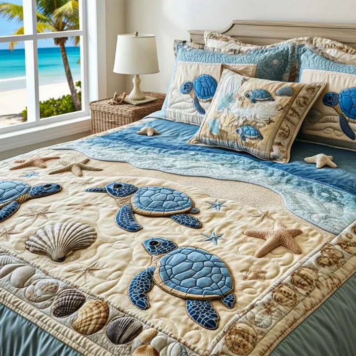 Ocean Waves Quilted Bedding Set