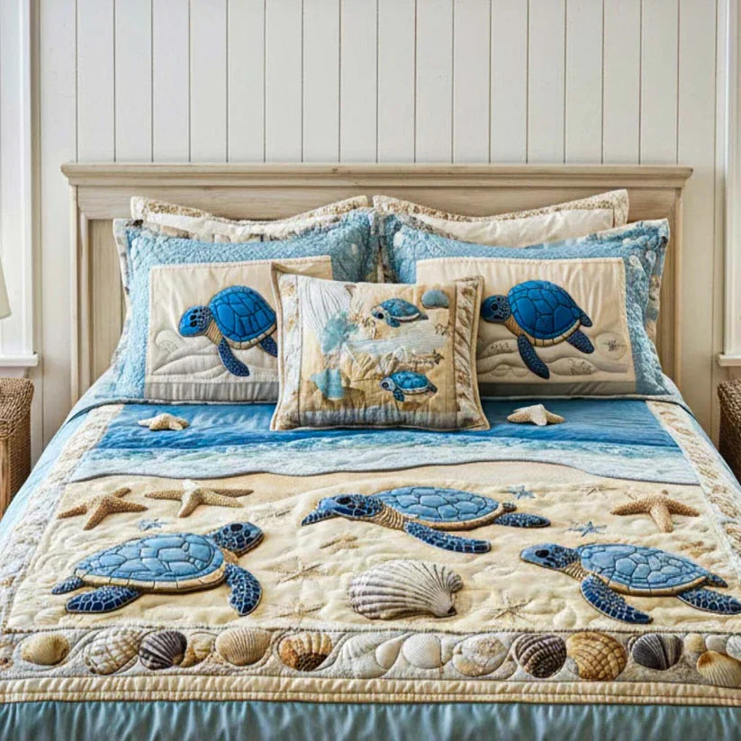Ocean Waves Quilted Bedding Set