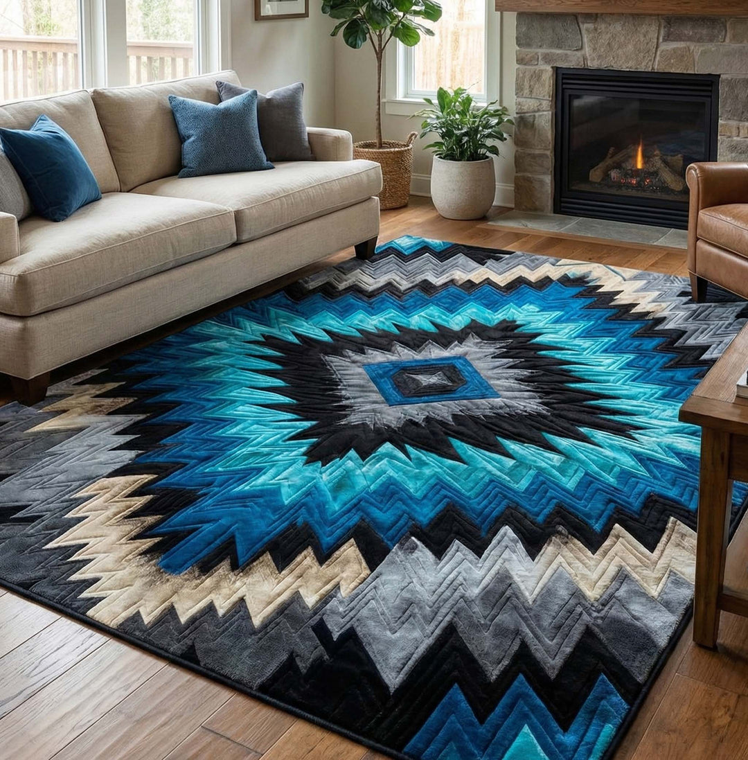 Aztec Inspired Ocean Night Quilted Area Rug