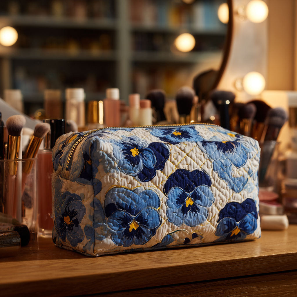 Pansies Breeze Quilted Cosmetic Bag