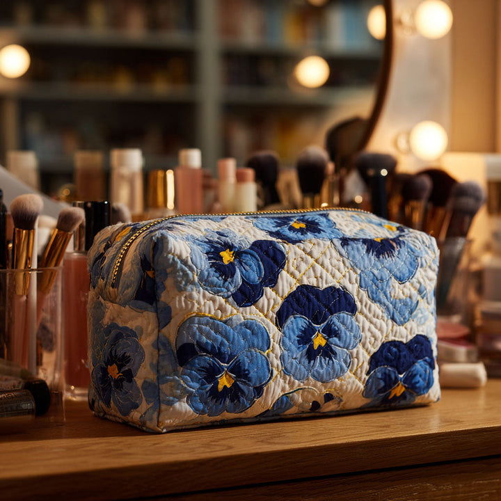 Pansies Breeze Quilted Cosmetic Bag