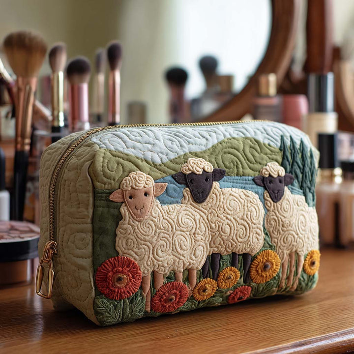 Pasture Sheep Quilted Cosmetic Bag