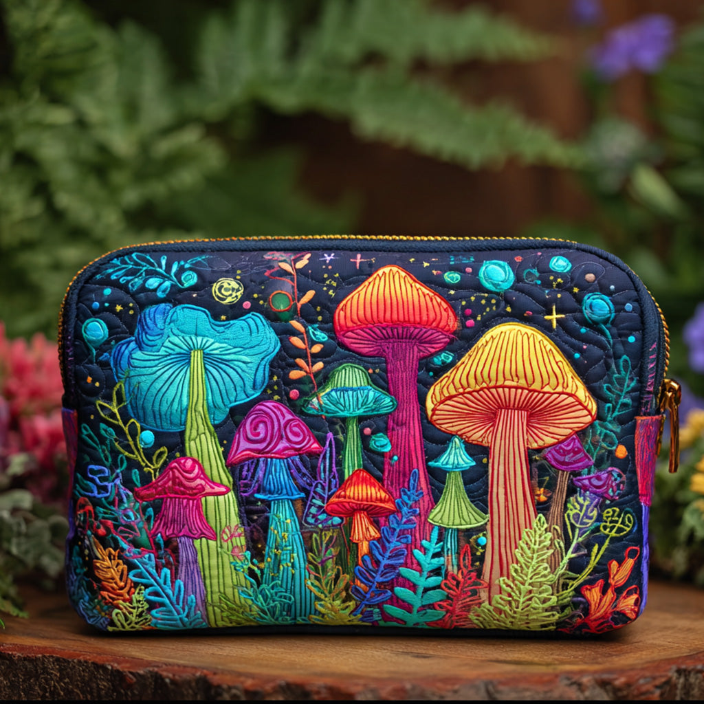 Peace Shroom Quilted Cosmetic Bag