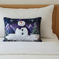 Purple Snowman Quilted Cushion Cover