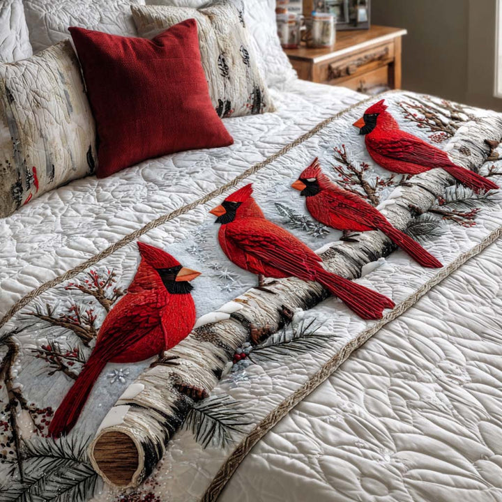 Red Cardinals Quilted Bed Runner