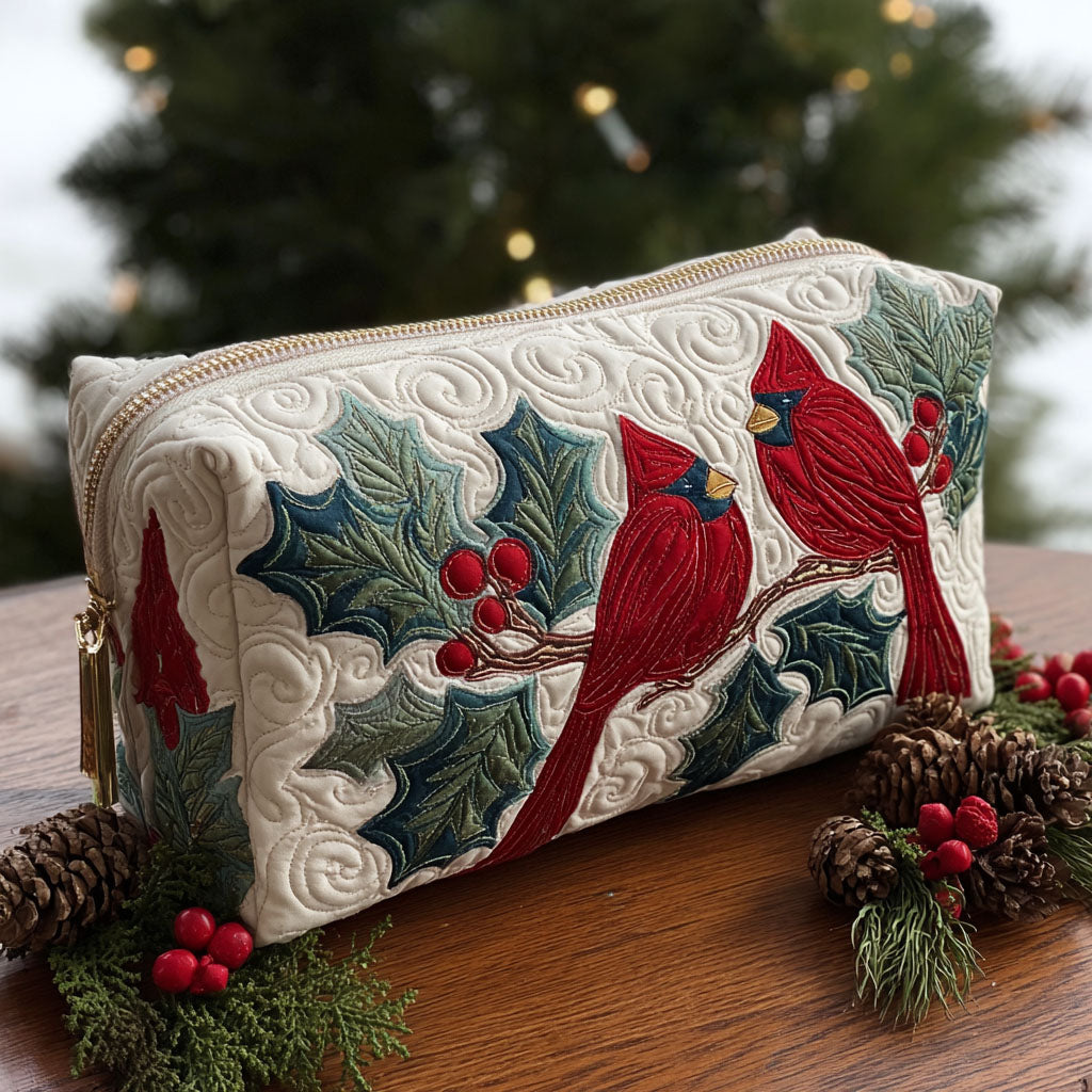 Red Feather Quilted Cosmetic Bag