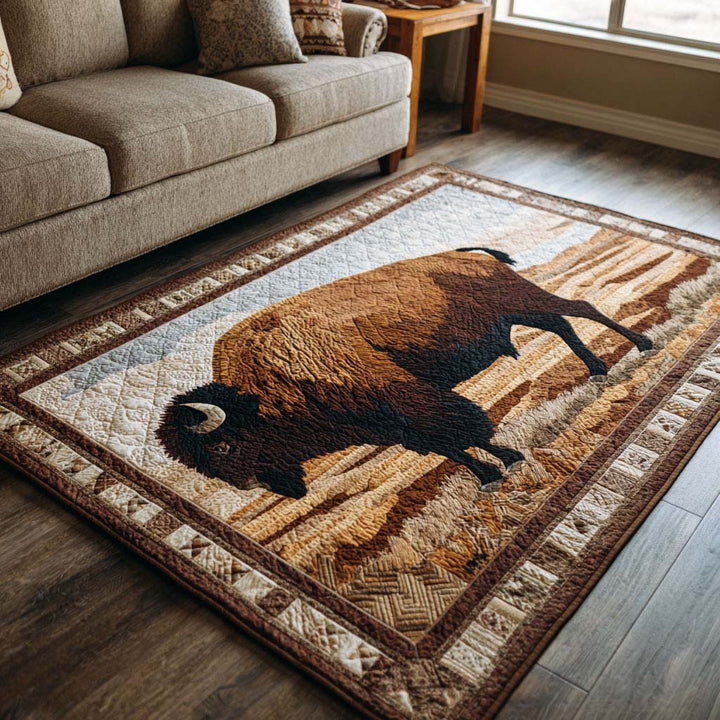 Rustic Bison Quilted Area Rug