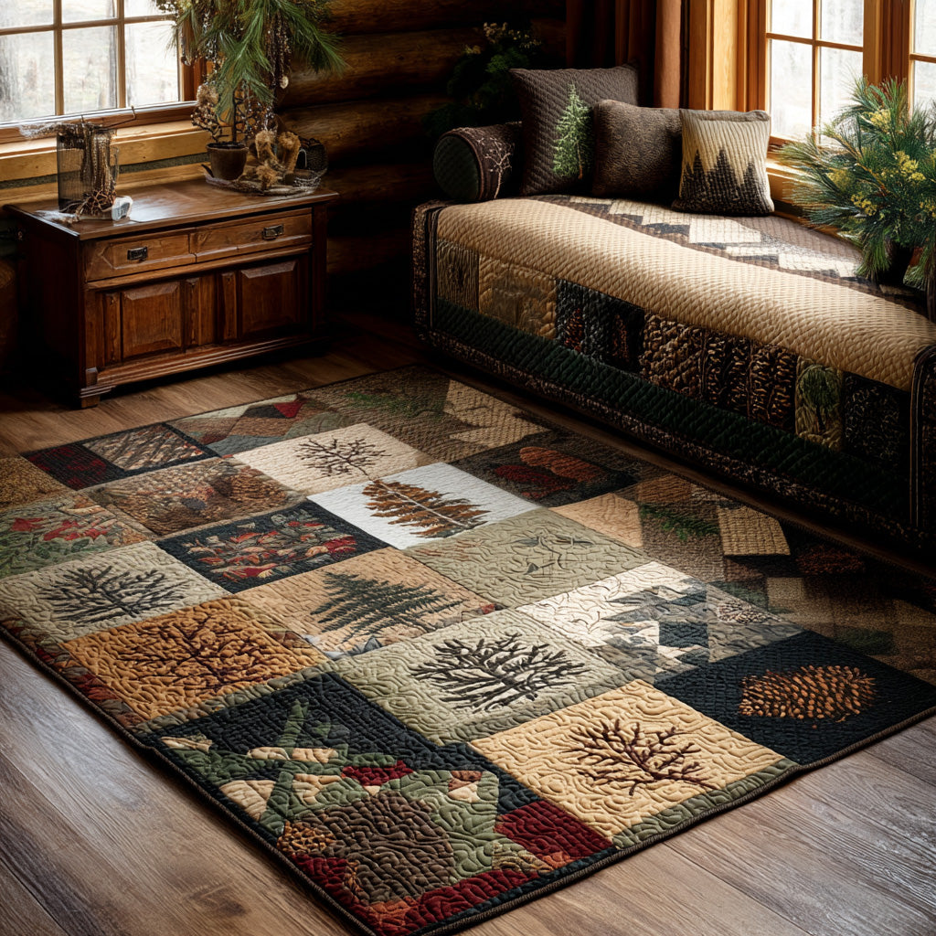Rustic Evergreen Retreat Quilted Area Rug