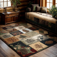 Rustic Evergreen Retreat Quilted Area Rug