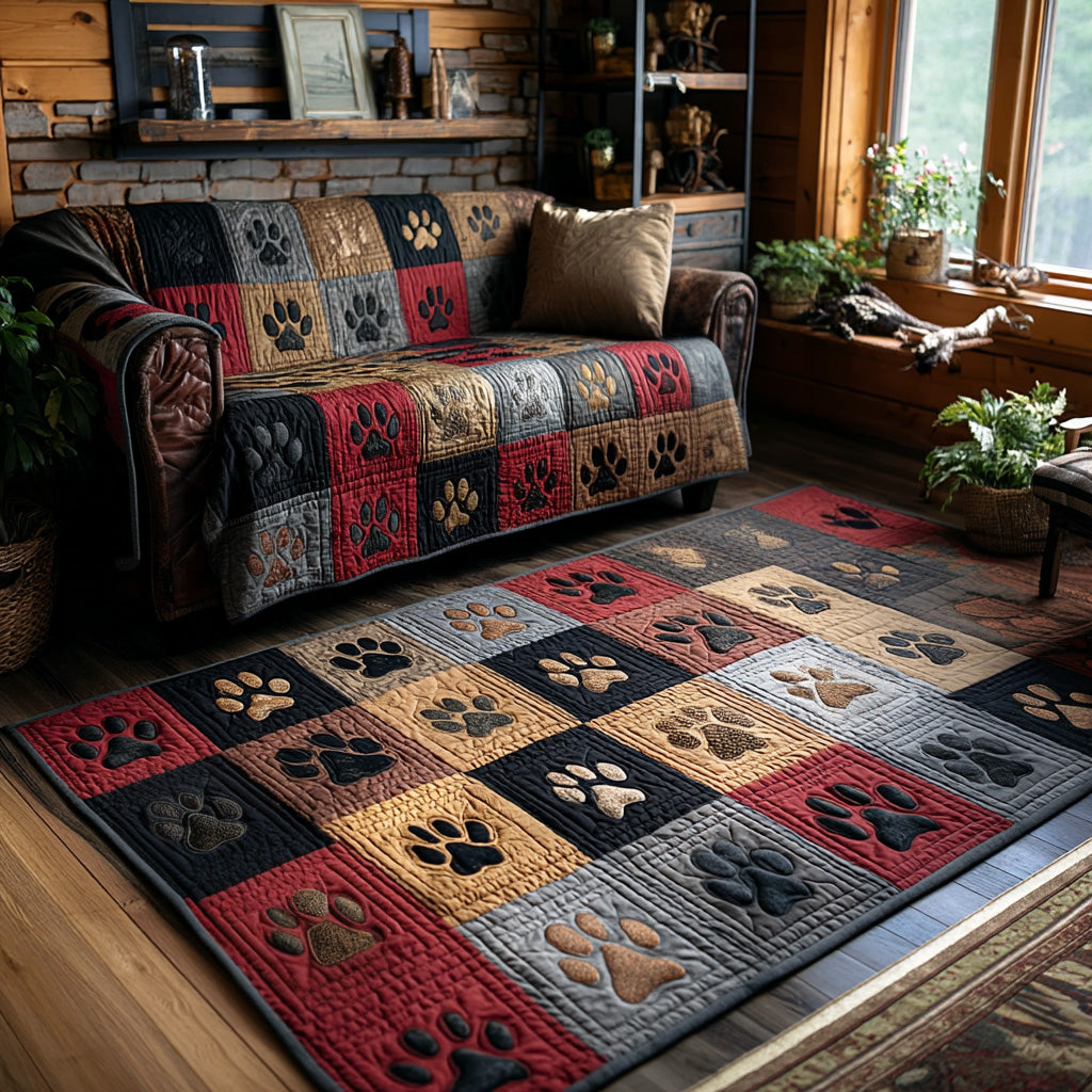 Rustic Paw Print Quilted Area Rug