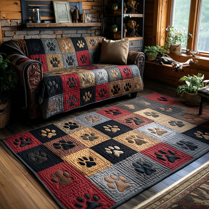 Rustic Paw Print Quilted Area Rug