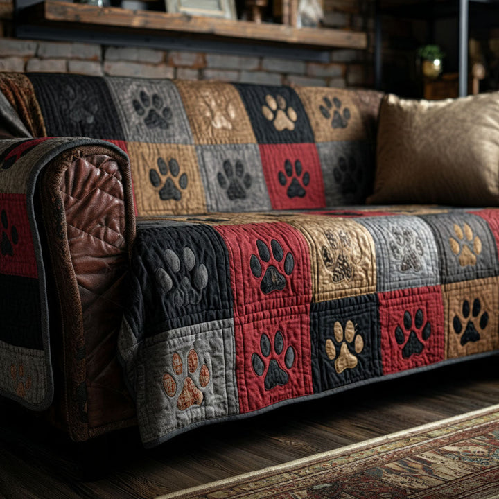 Rustic Pawprint Quilted Sofa Cover