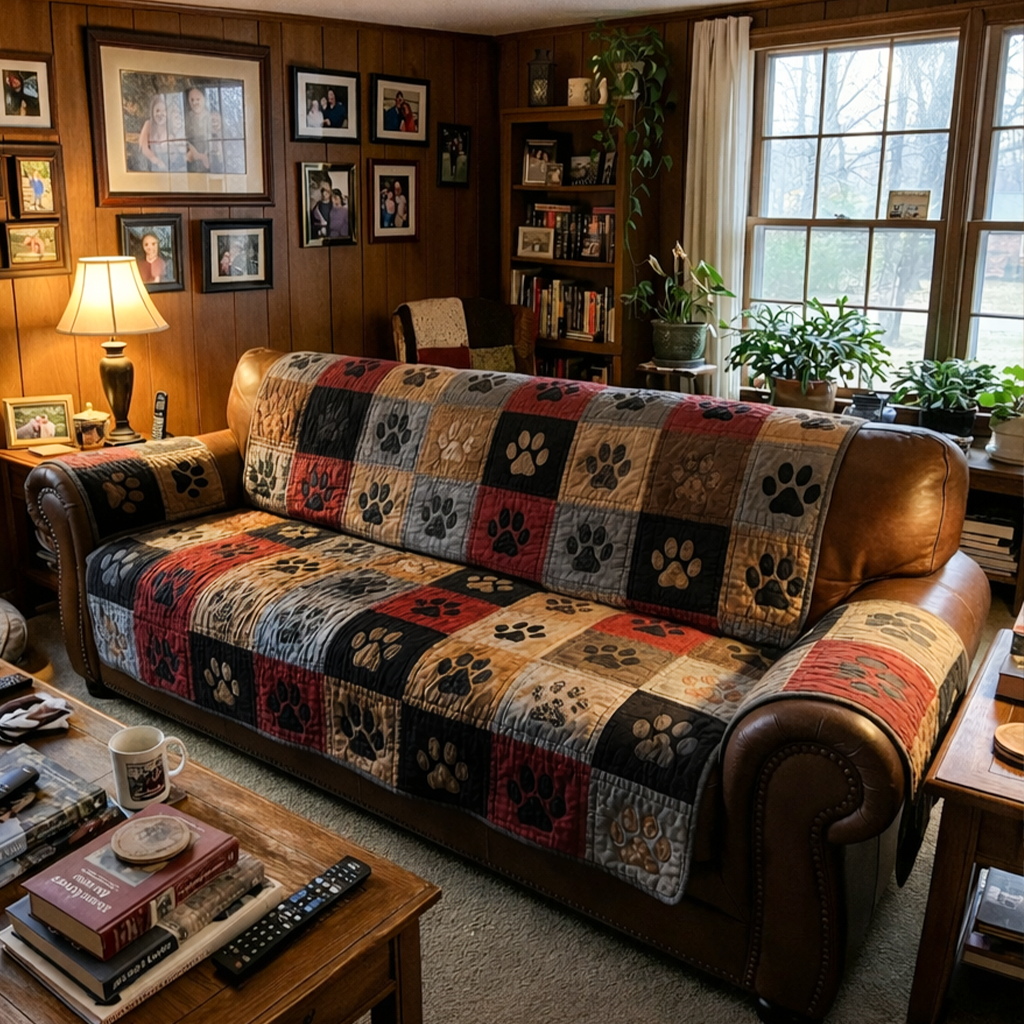 Rustic Pawprint Quilted Sofa Cover