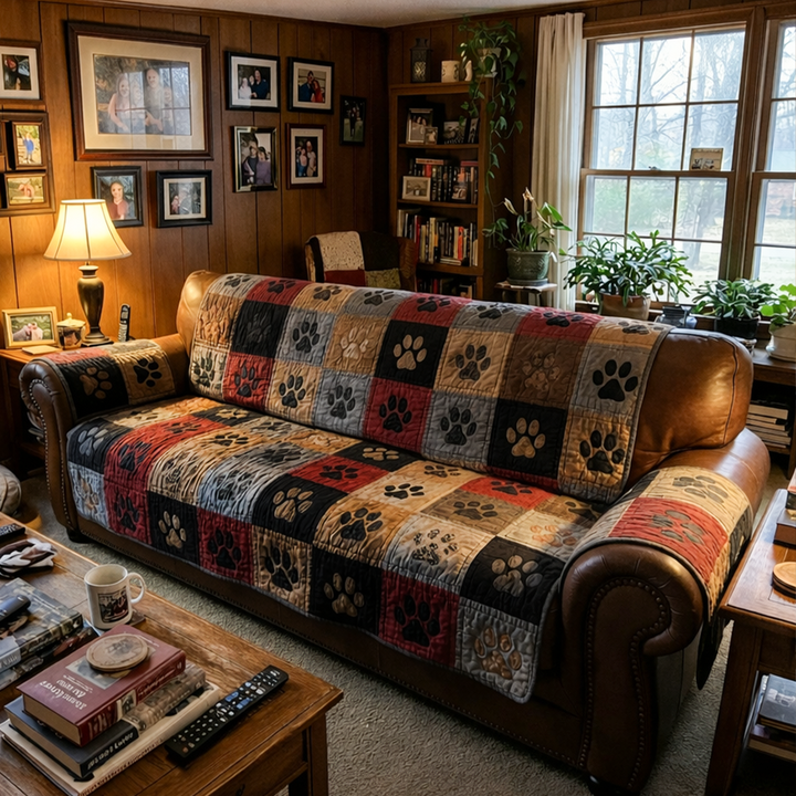 Rustic Pawprint Quilted Sofa Cover